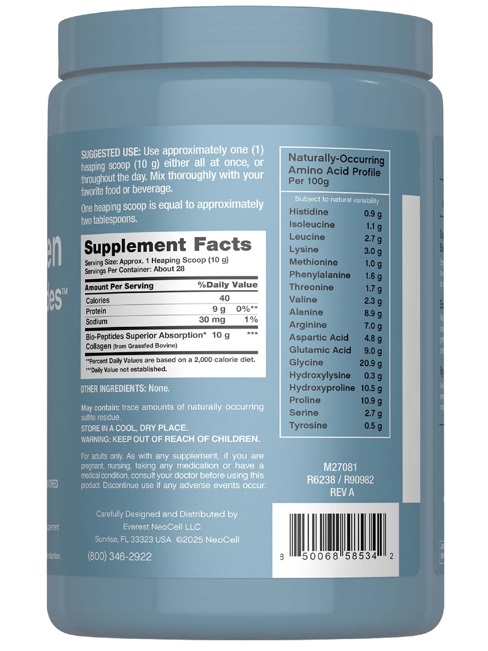 Collagen Bio-Peptides Powder | 10oz | Grassfed Protein Supplement | by NeoCell