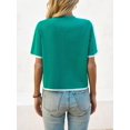 thumbnail image 5 of Color Block Women Short Sleeved Casual Knit Sweater with Pocket, 5 of 6