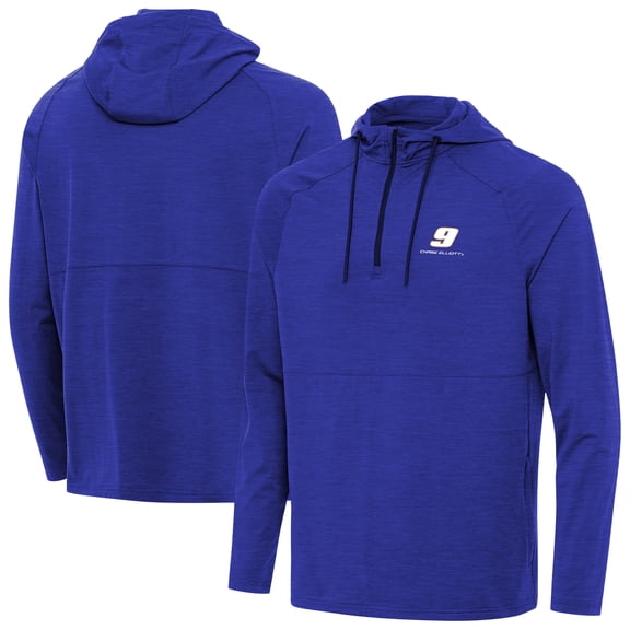 Men's Antigua Heather Royal Chase Elliott Spikes Quarter-Zip Pullover Hoodie