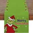thumbnail image 2 of Camino de mesa verde con temática de Grinch: perfecto para la decoración de habitaciones navideñas y festivas de invierno. Camino de mesa navideño de Grinch, 2 of 5