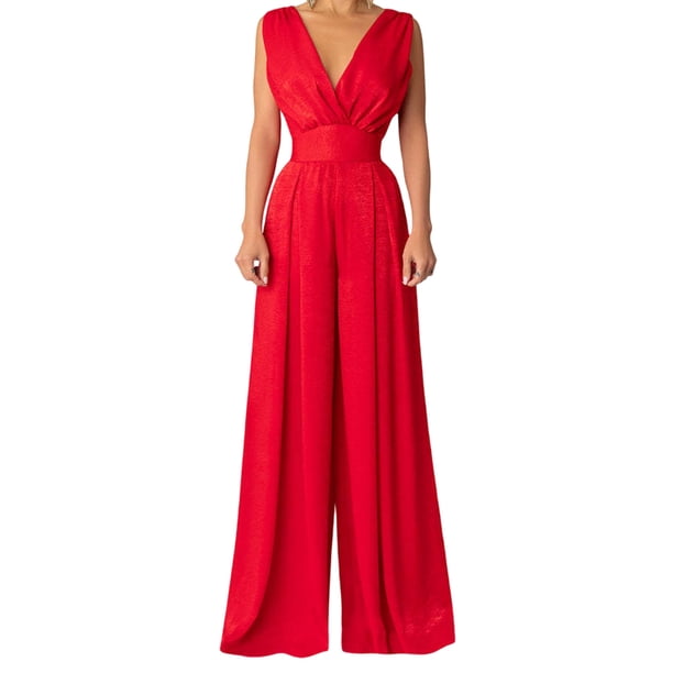 Monos Elegantes Mamelucos sin espalda para mujer Traje de dama de oficina con cuello en V profundo y hombros descubiertos (Rojo M) Ygjytge para Mujer Rojo T M