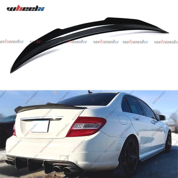 Rear Spoiler Compatible with 2008-2014 Mercedes Benz W204 C-Class, PSM Style Duckbill Fits for C180 C200 C250 C300 C350 C63 AMG, Duckbill Trunk Tail Deck Lid Wing Lip (Glossy Black)