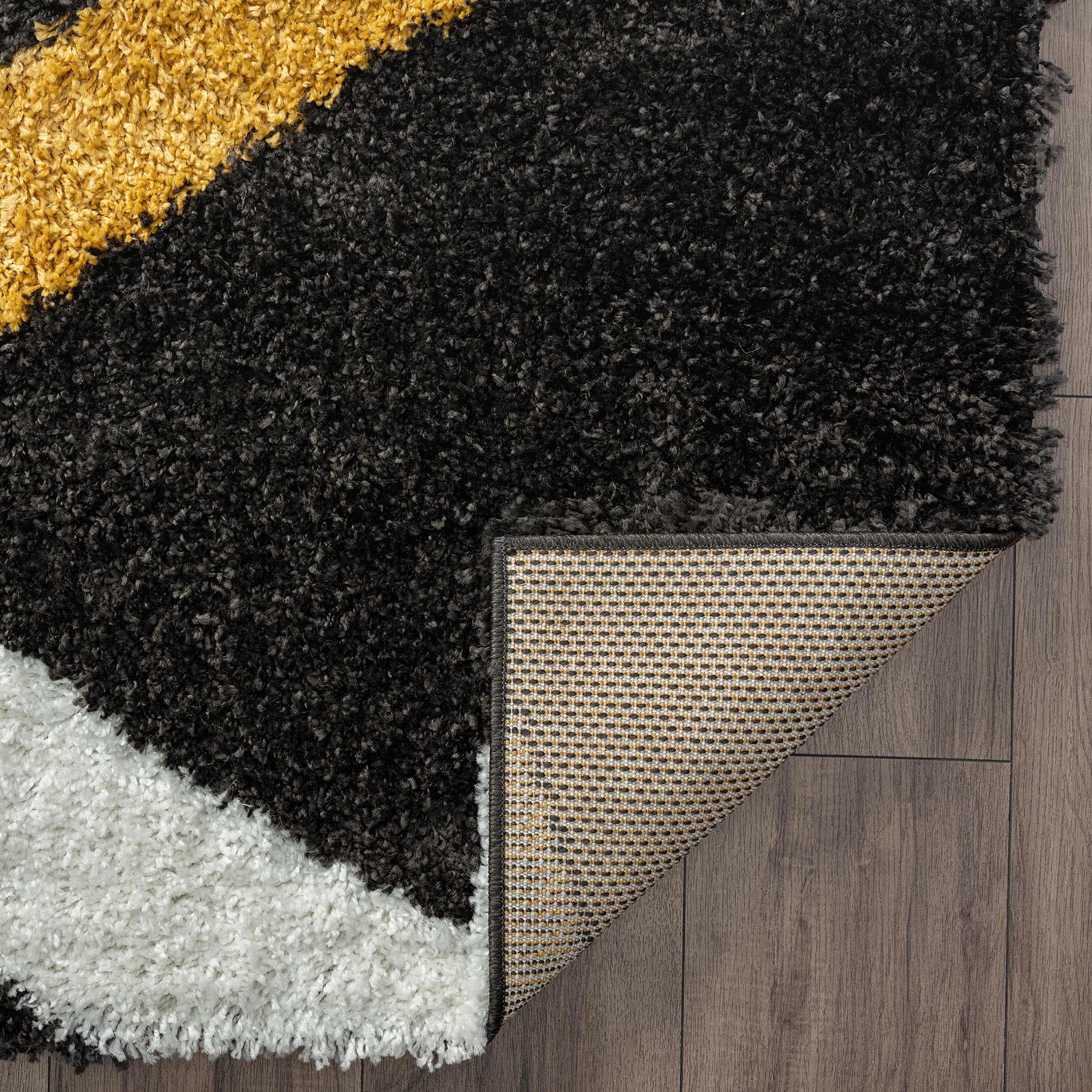 Contemporary 5x8 Area Rug Shag Thick (5'3'' x 7'3'') Abstract Dark Gray, Gold Living Room Easy to Clean