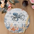 thumbnail image 3 of Octopus Coastal Round 15 Inch Placemats Set of 8, Summer Beach Coral Starfish Grey Wooden HeatResistant Non Slip Place Mats for Dining Table, Wipeable Braided Kitchen Table Mats for Housewarming, 3 of 9