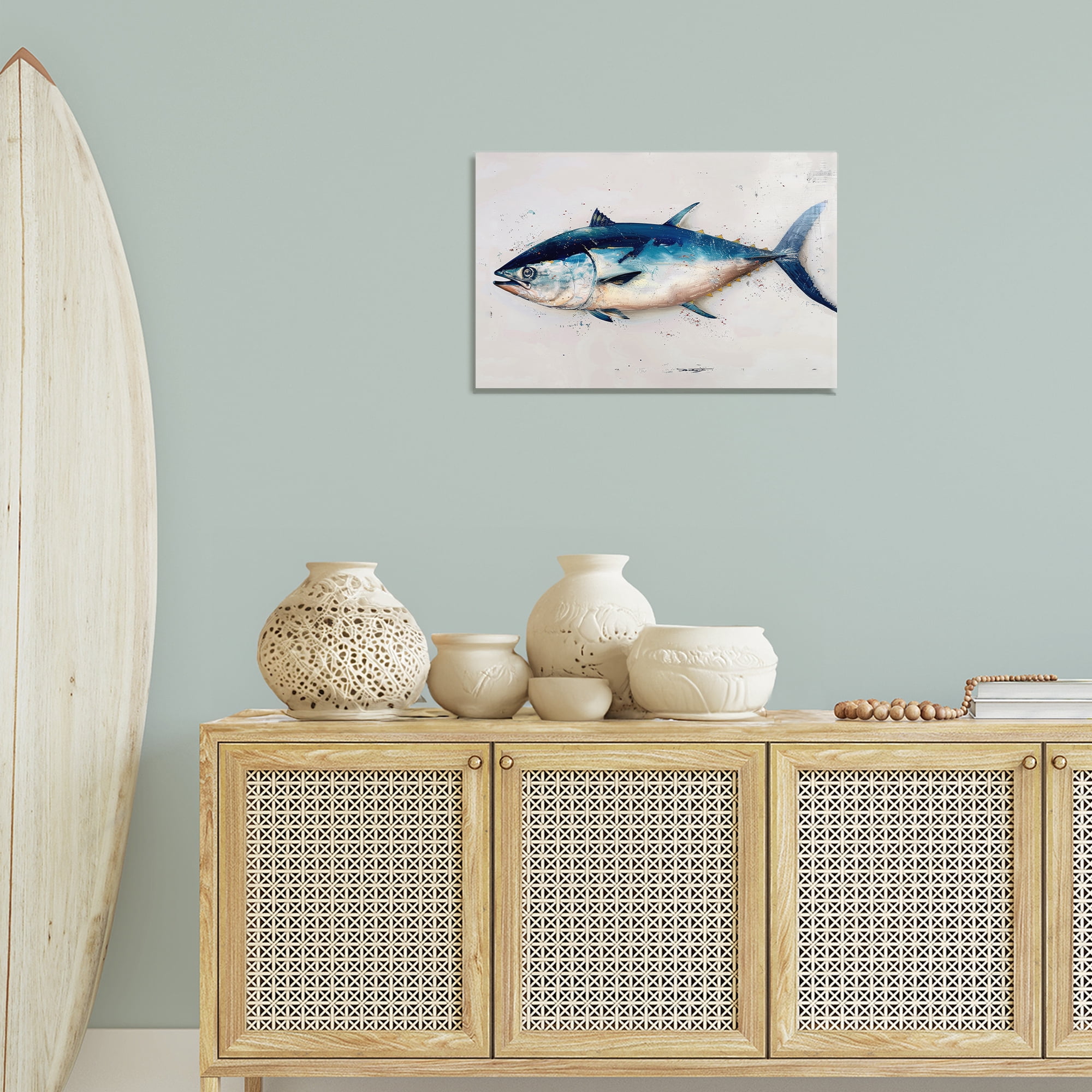 Stupell Industries Tuna Fish Sea Life Animals Painting Wrapped Canvas Art Print Wall Art, 24 x 16