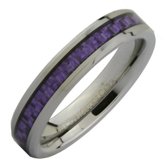 4mm Tungsten Carbide Purple Carbon Fiber Inlay Wedding Band Ring