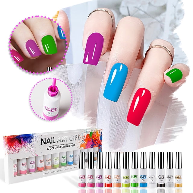 Esmalte de uñas Clearance (Buy 2 get 1 free) Esmalte de Uñas de Gel Pintado Set Art Gel 12 Colores Neon Amarillo Verde Purpurina Astilla Oro 96ml