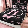 thumbnail image 4 of meiyoeat Chic Pearl Necklace Print King Sheets For Kids,Pink Coquette Bowknot Initial Letter H Bedding,4-Piece, 4 of 6