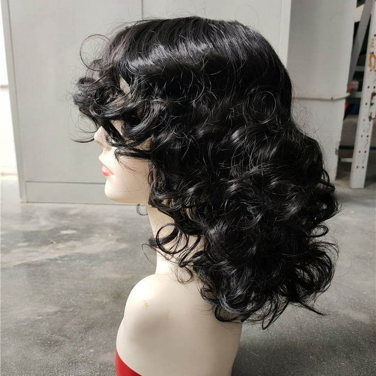 Short black wavy wig cheap
