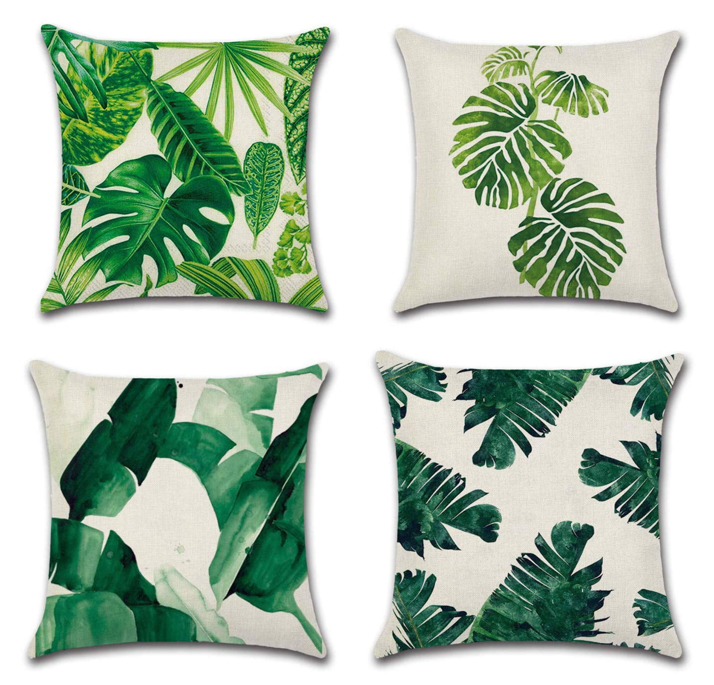 RYLABLUE Set of 4 Pillow Cases Tropical Leaves Green Leaf Plant Summer Throw Pillowcase Cover