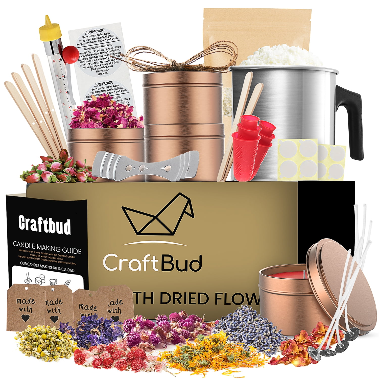 Craftbud Complete Diy Soy Candle Making Kit With Scented Dried Flowers Wax For 2lbs Natural Tin Fragrance Oil Cotton Wicks Com