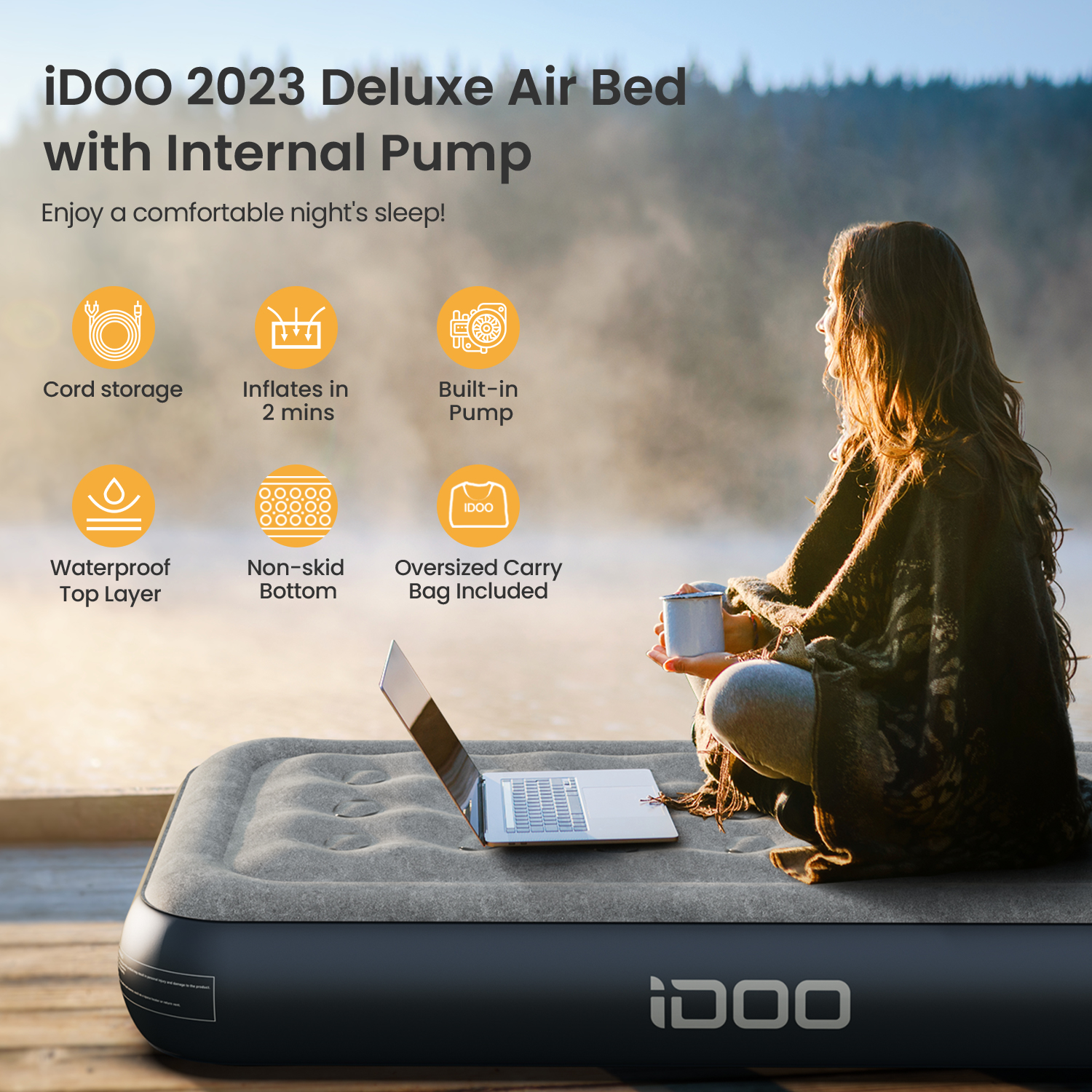 iDOO 13'' Twin Air Mattress, Inflatable Airbed with Built-in Pump, 550lb Max - image 2 of 10