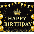 thumbnail image 4 of Black Background Happy Birthday Banner with Golden Crown Balloons and Bunting Party Decors Backdrop Photography Props for Birthday Party Celebration Photo Booth Event Decor, 4 of 7