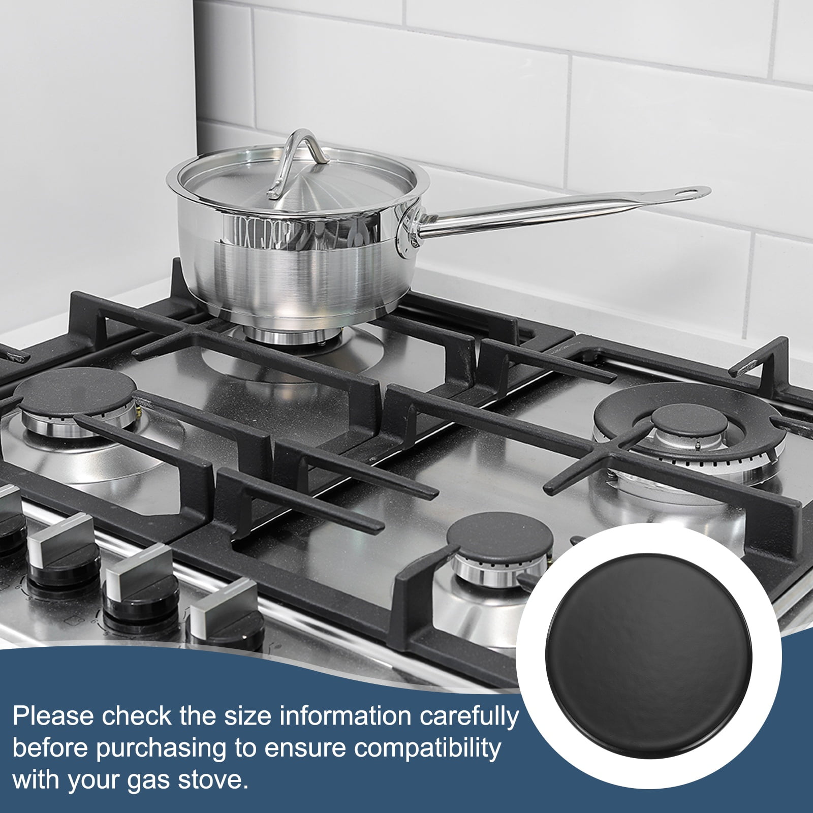 Uxcell 2Pcs Gas Stove Burner Cap, 100mm / 3.94 Inch Flat Metal Cooker Hat Replacement Burner Crown Flame Cap Cover for Stove Oven Surface Burner Cap, Black