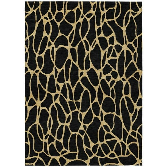 HomeRoots 599182 9 x 12 ft. Black & Gold Geometric Washable Indoor & Outdoor Rectangle Area Rug