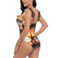 thumbnail image 4 of Goofa Starfish Sunset Sea Beach Print Women's Ruffled One Piece Swimsuit V Neck, 4 of 7