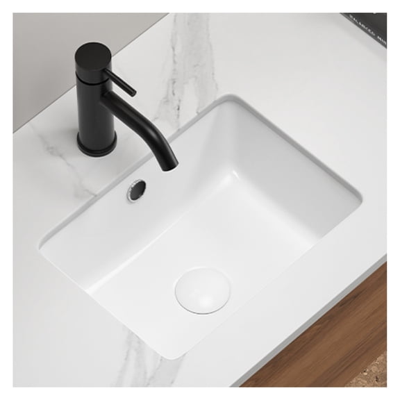 Undermount Bathroom Sink White Rectangle Porcelain Ceramic Vessel Sink - 18x14 Inch Deep Basin with Overflow - Modern Vanity Sink for Bathroom, Restaurant, Office