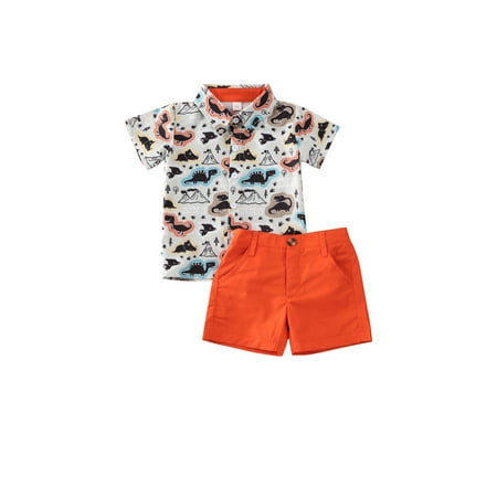 

Summer Cotton Kid Baby Boy Clothes Dinosaur Short Sleeve Tops Shirt Shorts Pants Formal Outfit 1-5Y