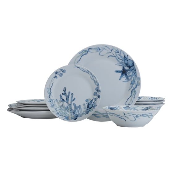 Fitz and Floyd Sanibel 12-Piece Blue Dinnerware Porclain Tableware Set (service for 4)