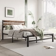thumbnail image 2 of Full Size Platform Bed Frame with Rustic Vintage Wood Headboard, Strong Metal Slats Support Mattress Foundation, No Box Spring Needed Rustic Brown, 2 of 10