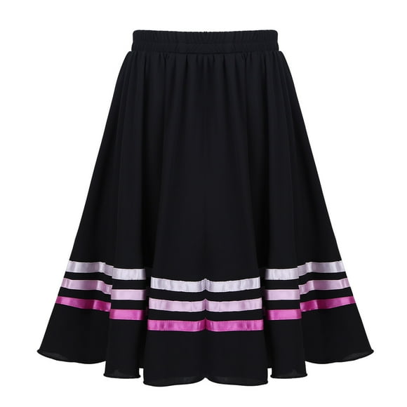 Jowowha Girls Full Circle Dance Skirts A-Line CAD Character Skirts Liturgical Praise Vintage Long Black&Pink 14