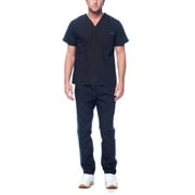 Dagacci Medical Uniform Unisex Men and Women V-Neck Top Straight Pants Athletic Trim Cotton Scrub Set (Black,M)