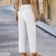 thumbnail image 4 of Karight Women Petite Linen Pants High Waisted Straight Leg Casual Cotton Trousers Elastic Waist Drawstring with Pockets, 4 of 7