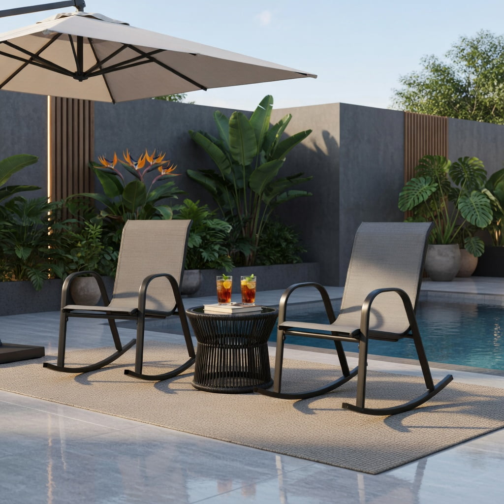 Hommoo 2-Pack Modern Metal Rocking Chairs for Patio, Rust-Resistant Steel Frame, Breathable Fabric Seat, Outdoor Rockers with Safety Stopper, Gray