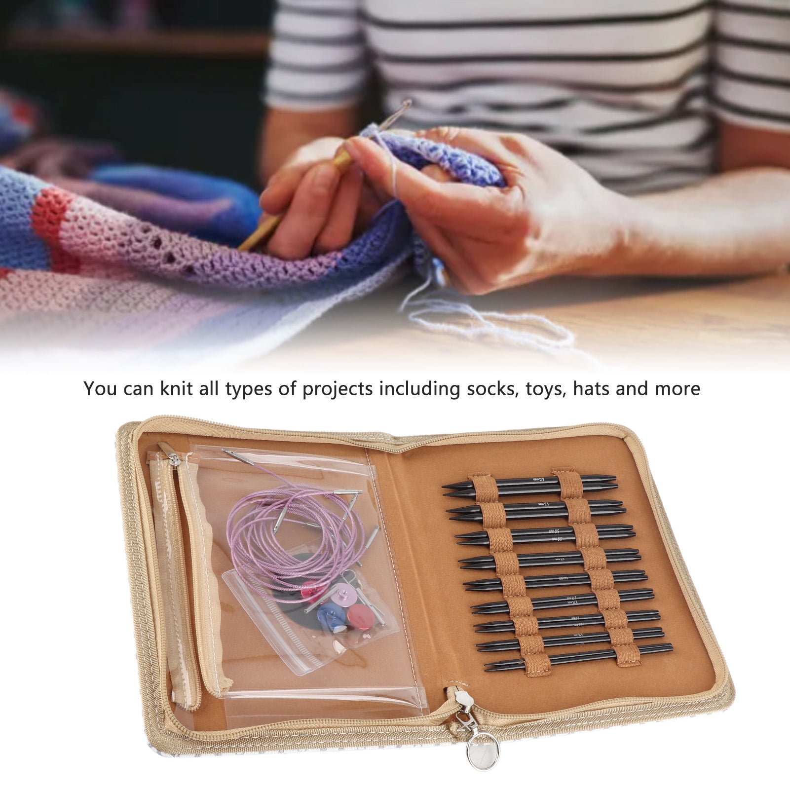 Craft Fill Knitting Needle Knitting Needle Set, Smoothing Easy Operation Interchangeable Anti Fatigue Handle Circular Needle Set for Family, Circular Knitting Needle Set Circular Craft
