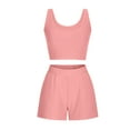 thumbnail image 6 of Jinhomg Womens Spring Summer Outfits 2 Piece Knitted Lounge Sets Plus Size Comfy Sleeveless Crop Tank Tops with Elastic Waist Wide Leg Shorts Pink M, 6 of 9