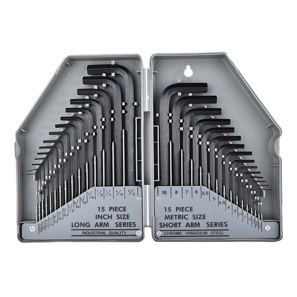 30Pcs Hex Key Wrench 0.028"- 3/8" Inch & 0.7Mm-10Mm Metric Size Spanner Tool