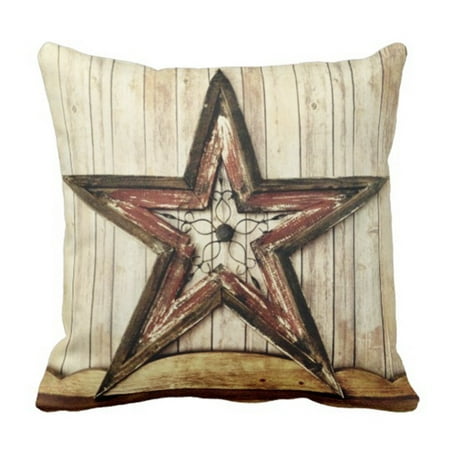 Emvency Throw Pillow Cover Wooden Rustic Country Western Star Barn Cabin Decorative Linen Pillow Case Home Decor Square 18 x 18 Inch Pillowcase