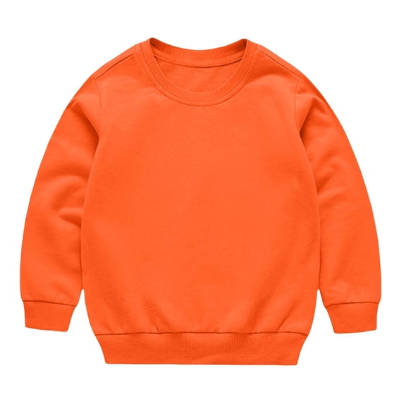 Liweisiy Long Sleeve Sweatshirts For Boys And Girls Crewneck Solid Color Layering Shirts Casual Fall Loose Tops Orange 5-6 Years