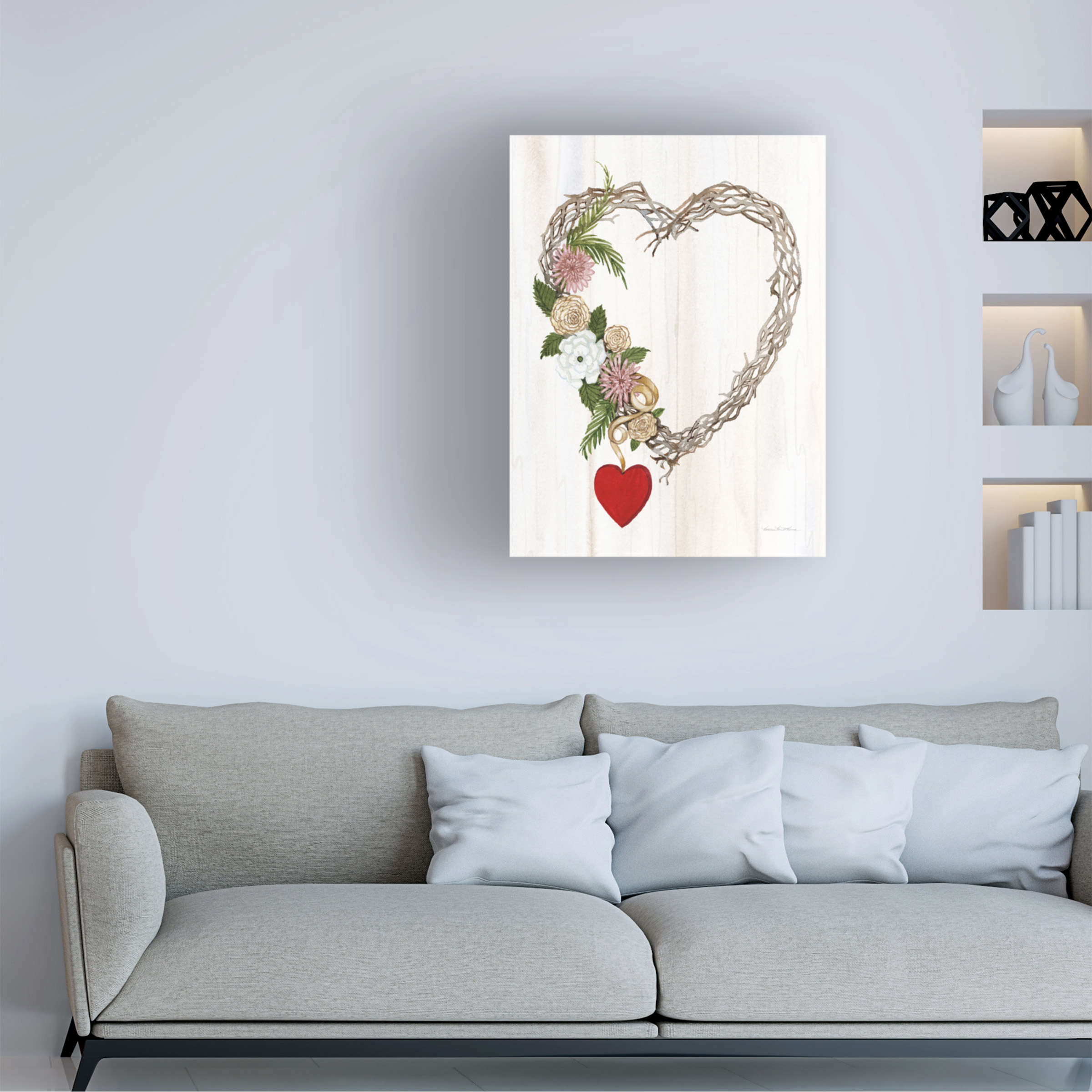 Trademark Fine Art 'Rustic Valentine Heart Wreath I' Canvas Art by Kathleen Parr McKenna
