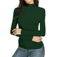 thumbnail image 2 of Womens Slim Fitted Mock Turtleneck Tops Long Sleeve Lightweight Base Layer Shirts Dark Green M, 2 of 5