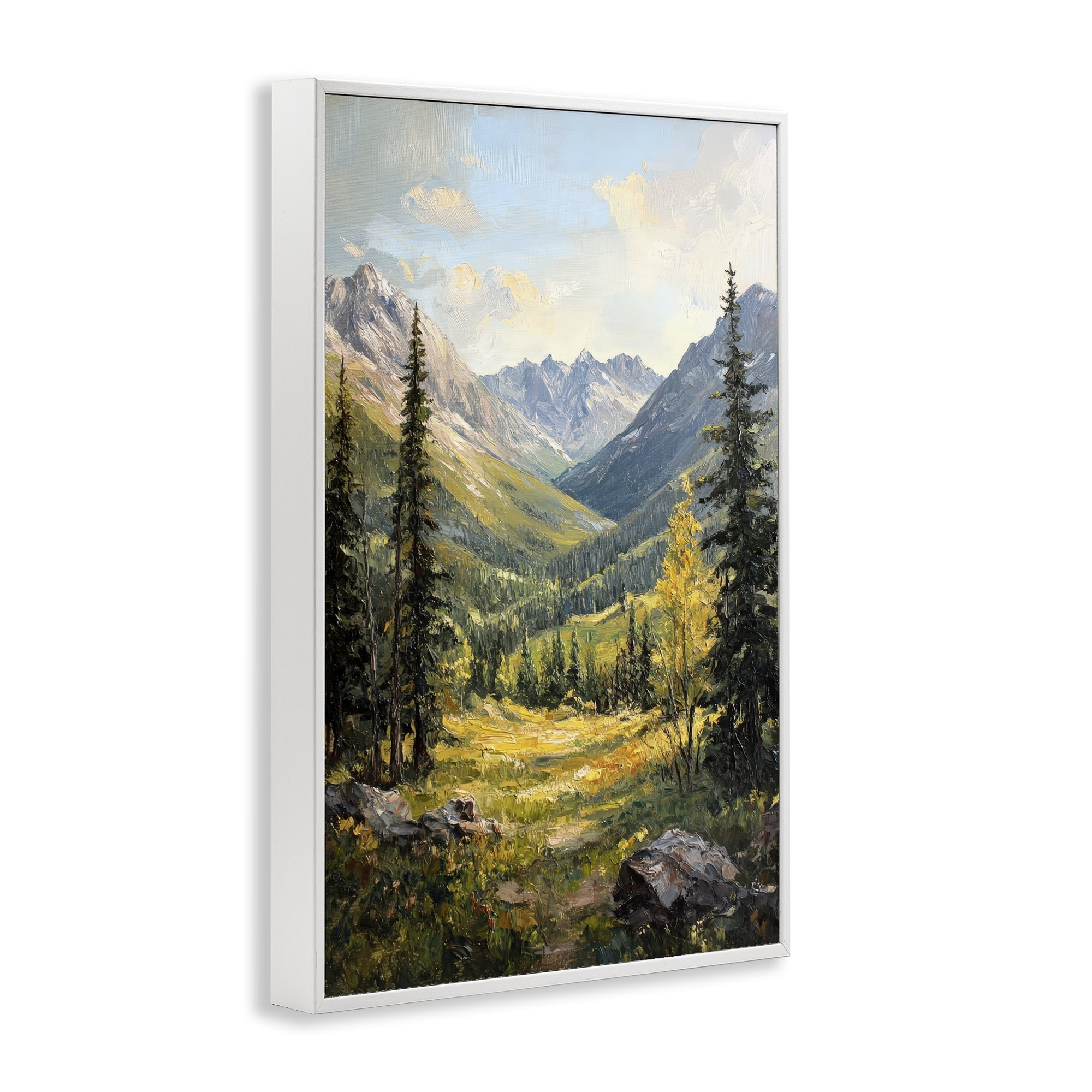 Stupell Industries Mountain Refuge in Golden Valley White Framed Giclee Art, design by Petal Prints Design