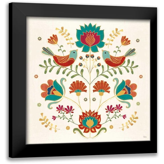 Charron, Veronique 12x12 Black Modern Framed Museum Art Print Titled - Folk Floral II