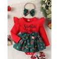 thumbnail image 2 of Baby Toddler Girls Christmas Romper Dress 0 6 9 12 18 Months Long Sleeve Letter Santa Hat Print Romper with Bow Headband, 2 of 9
