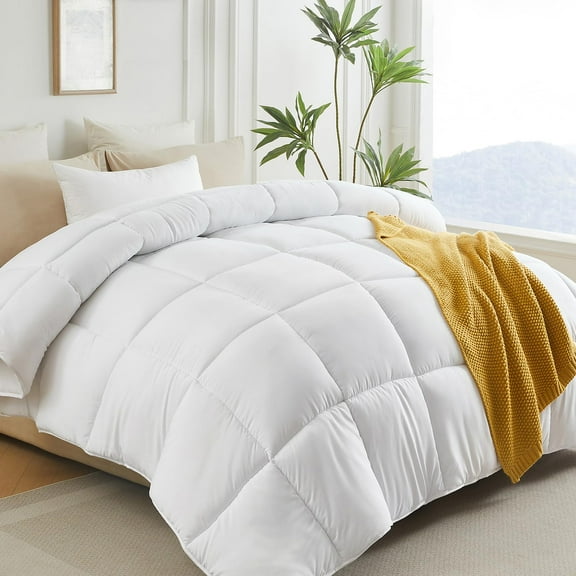 King Size Down Alternative Comforter Duvet Insert, All Season Bedding with Corner Tabs for Year-Round Comfort, Breathable Double Brushed Cover, White