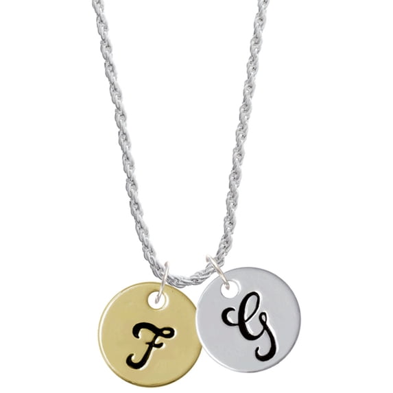 Delight Jewelry Goldtone Large Disc Letter - F - 3/4'' Silvertone Script Initial Disc - G - Charm Necklace, 20"+3"