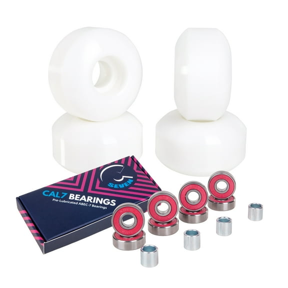 Cal 7 52mm 99a Longboard Flywheels   ABEC 7 Bearings and Spacers (White)