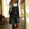thumbnail image 4 of Shortalls for Women Denim Shortalls Button Front Wide Leg Workout Jumpsuit Plus Size Casual Autumn Tops Adjustable Tie Straps Pockets Loose Bib Jean Cooling Shirt Overalls Shorts,Black,L, 4 of 7
