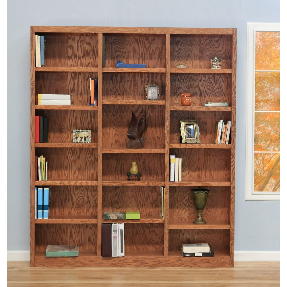 Concepts in Wood 18 Shelf Triple Wide Wood Bookcase, 84 inch Tall - Oak 
