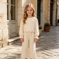 thumbnail image 2 of RFQWOVSR Girls Long Sleeve Hollow Out Top and Wide Leg Pants 2 Piece Set Bow Detail Fall Trendy Outfit 7-8 Years, 2 of 6