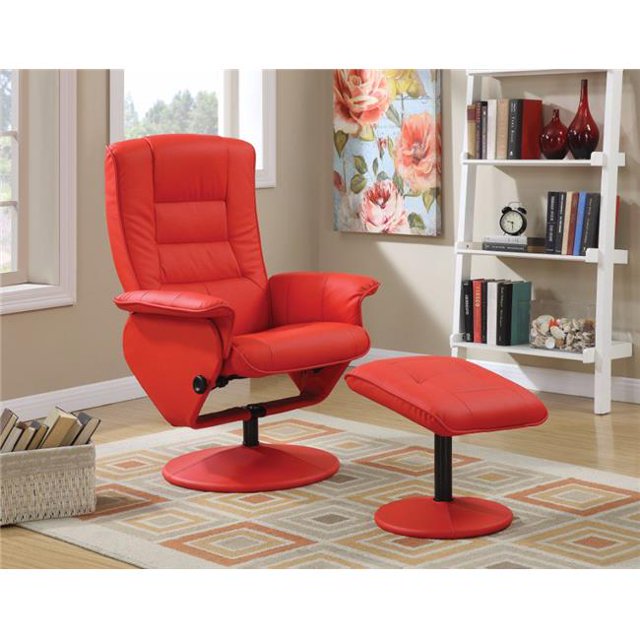 Benzara BM151936 Recliner & Ottoman Chair, Red - 2 Piece