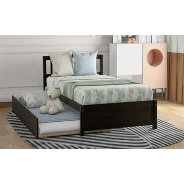 Twin Platform Bed with Trundle, Minimalistic Stylish Wood Bed Frame, Easy to Install,Expresso