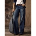 thumbnail image 4 of Wide Leg Jeans for Women Mid Waist Baggy Denim Washed Pants Without Belt Navy Blue XL, 4 of 5