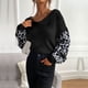 thumbnail image 2 of Gibobby Sueter para mujer invierno punto Suéter de punto casual de moda con estampado de leopardo y manga larga con cuello redondo para mujer(Negro,CH), 2 of 3