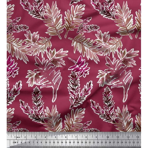 Soimoi Rayon Crepe Fabric Leaves Watercolor Print Fabric by Yard 46 Inch Wide