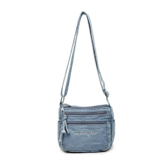 Grand Sac à Bandoulière Mode Carré Sac Messager Simple Multi-Poches Décontracté en Denim Sac de Voyage